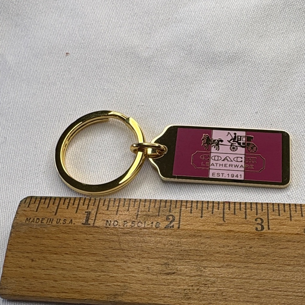 Coach Pink and Gold Enamel Key Tag keychain - Picture 3 of 4